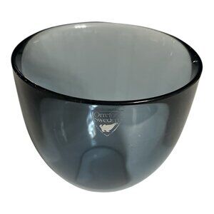 Signed Orrefors Sweden Art Glass Bowl – Smoke Blue Crystal, 3.5" x 3", Scandinav